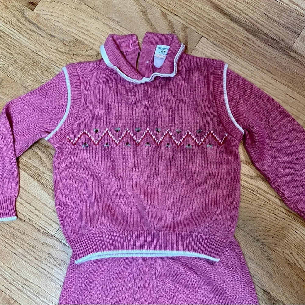 Vintage 1980s Toddler Time JCPenny Two Piece Pink Knit Outfit Size 4T